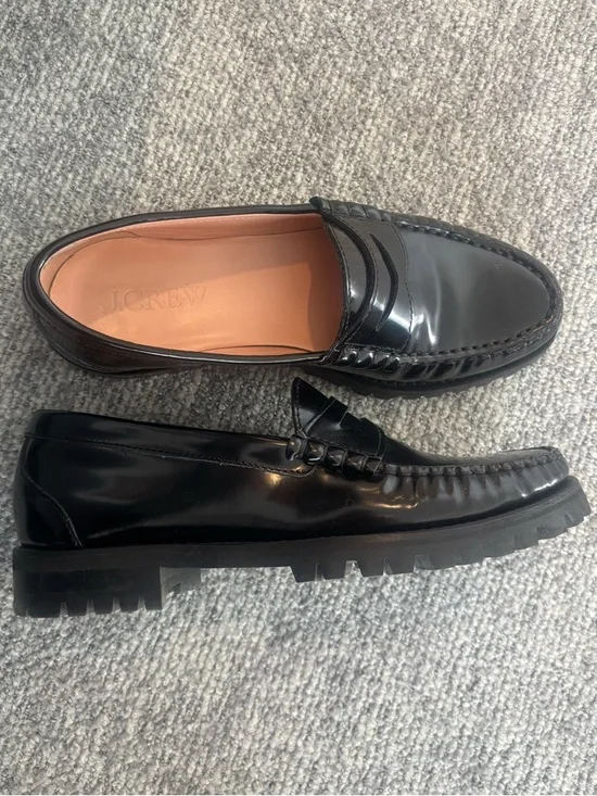 J Crew Winona lug-sole penny loafers in black spazzolato leather - Picture 3 of 7